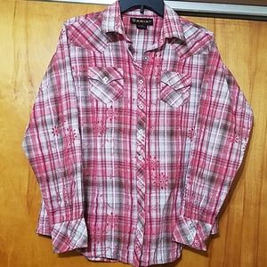 Ariat Plaid Snap Button Down Sz L